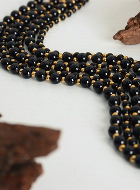 西太后跨境新款轻奢高级感小众设计黑色玛瑙手工串珠钛钢珠项链女
