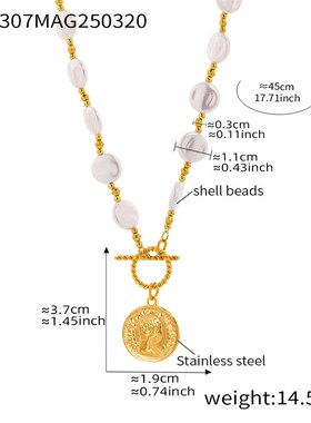 谜丽不锈钢OT扣伊丽莎白人像切面批花钢珠手工链长款项链不掉色女