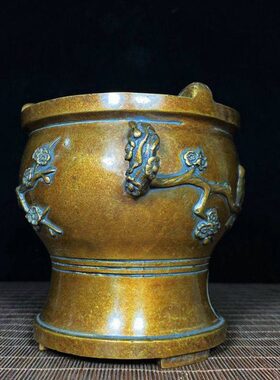 仿古纯铜鎏金喜上眉梢炭火炉煮茶器铜器工艺品家居茶台装饰摆件