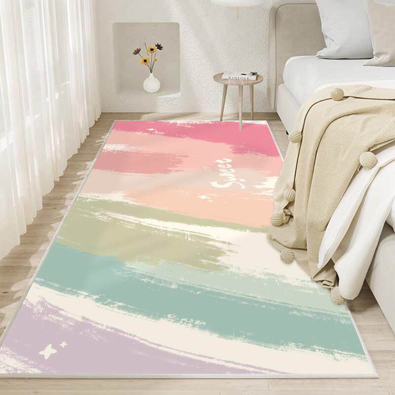 Japanese bedroom bedside blanket girl pink long gradient dopamine floor mat girl child master bedroom room carpet