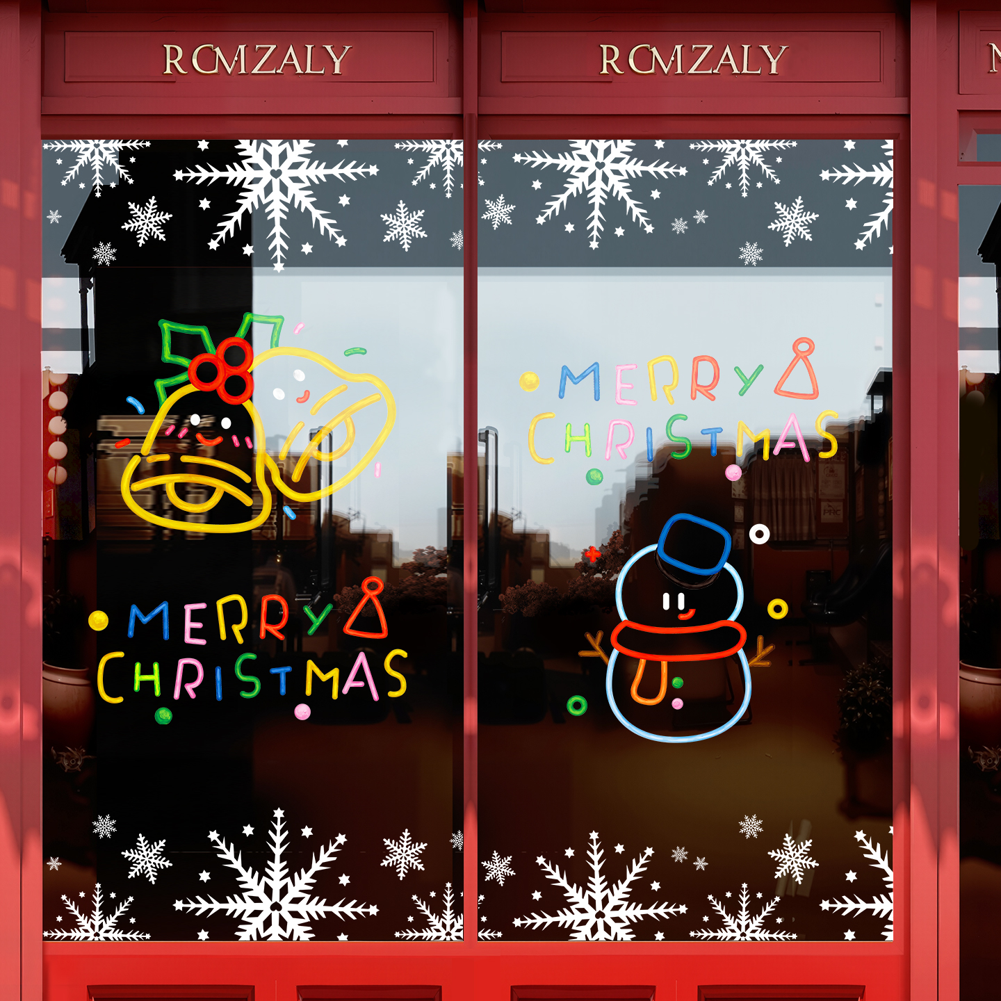 圣诞节装饰玻璃贴纸商场店铺2026新年酒店场景布置静电贴氛围窗花 - 图1