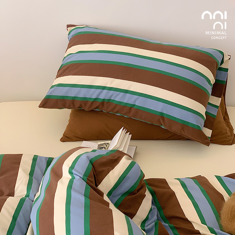 Miniamal巴特农神殿春夏新款撞色复古A类针织棉四件套床单床笠 - 图1