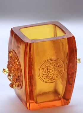 古法琉璃双龙笔筒毛笔筒摆件居家客厅桌面办公S装饰商务定制送礼