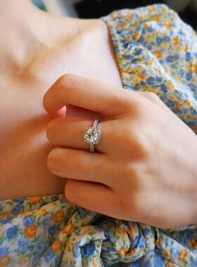 莫桑石钻戒镶嵌口【戒托拉925银十】生日礼物方形古 木戒指一克