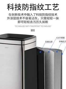 商用垃圾桶商场大容量不锈钢客房桶酒店小号果皮箱双层家用长方形