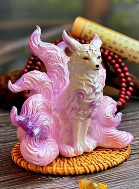 九尾狐娘娘神像摆件招财小狐狸多肉盆景装饰家居X车载茶几桌面