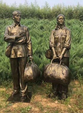 知青下乡文化雕塑农耕劳动人物铸铜雕塑定制玻璃钢户外景观雕塑