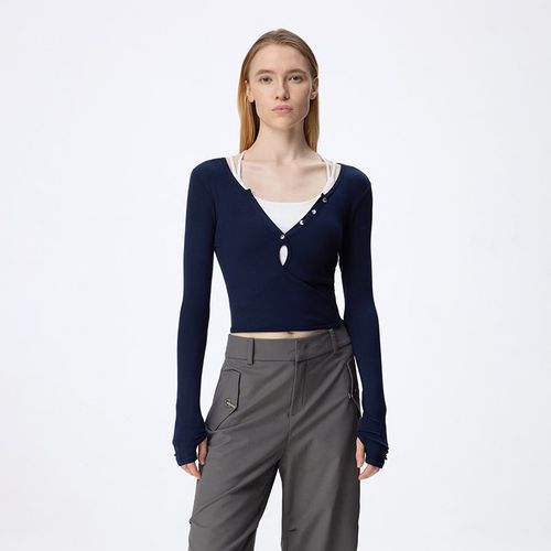 粒子狂热  运动长袖春秋女短款瑜伽健身跑步户外休闲上衣TP029 - 图1