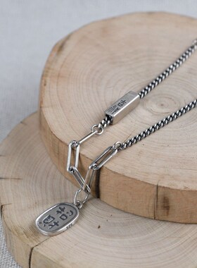 金 S925银j泰银哑光工艺扁环坦克链吉祥银饰吊坠银女款手链