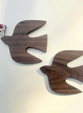 樱桃木鸟挂件墙壁挂饰原木风纯实木装G饰手工家居工艺品温馨小燕