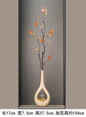 石来运转c陶瓷花瓶迎客松入门玄关壁龛细高摆件高级感客厅装饰品