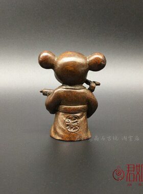实心铜禄字老鼠摆件复古包浆福禄寿生肖小老鼠铜鼠茶宠铜艺工艺品