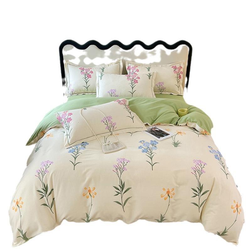 2024 new thickened brushed bedding four-piece set pure cotton spring and summer floral quilt cover bed sheet three-piece set