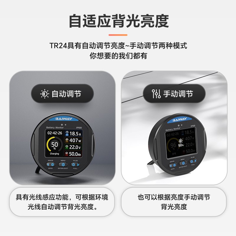 TR24彩屏铅酸锂电池电动车三轮车库仑计电量显示器电池容量检测表 - 图2