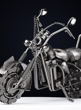 复古哈雷摩托车模型摆件铁艺金属机车男孩房间装饰摆设生日礼物男