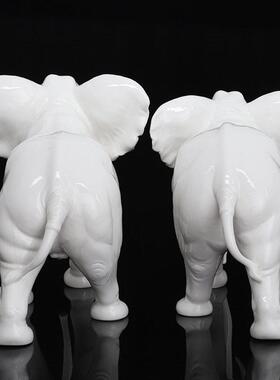 陶瓷大象摆件一对招财镇宅开业家居装饰品白瓷公母风水吸水象摆设