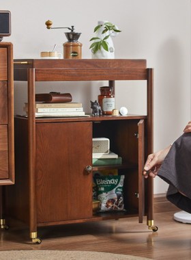 A10L实木复古餐边柜厨房置物架F带门柜子可移动小推车储物柜