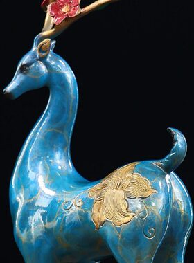 中式全新客厅玄关纯黄铜鹿摆件办公室开业乔迁送礼品装饰工艺品