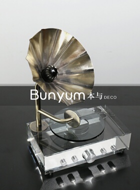 简约复古留声机水晶摆件q样板间客厅玄关柜电视柜软装饰品艺术家