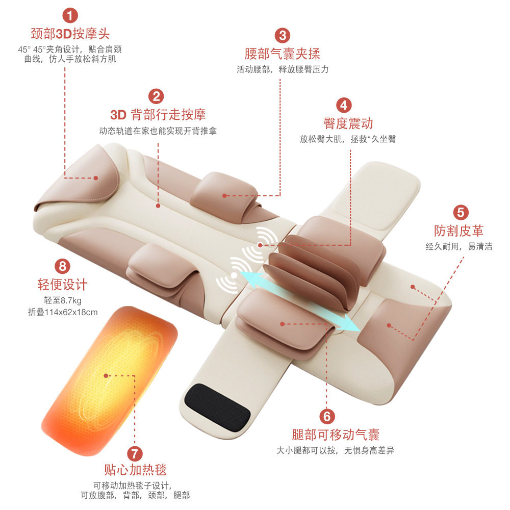 智能3D家用多功能移动气囊加热震动电动颈部全身按摩器按摩床垫,淘宝优惠券,粉丝福利购,淘宝优惠卷