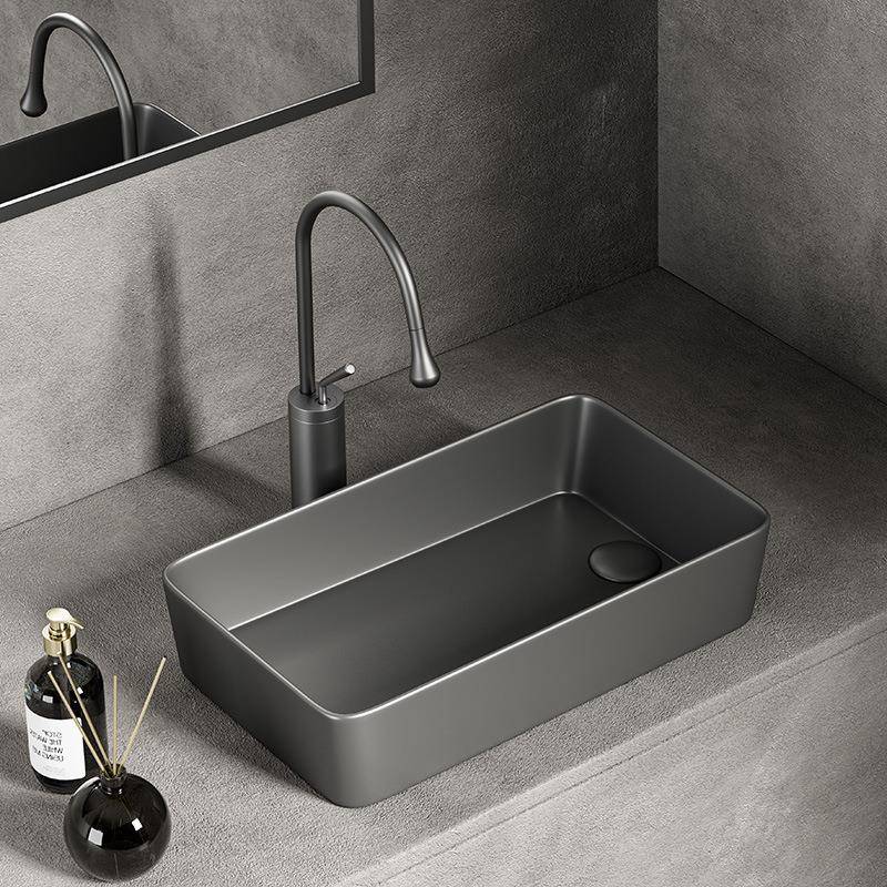 洗衣机左右侧边下落水亚光枪灰色台上盆侧排水宾馆洗脸间池陶瓷盘 - 图2