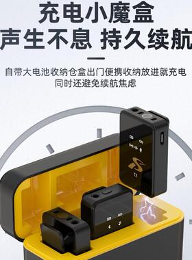 工厂新款SX12方形无线领夹麦克风带充电仓直播收音话筒一拖二降噪