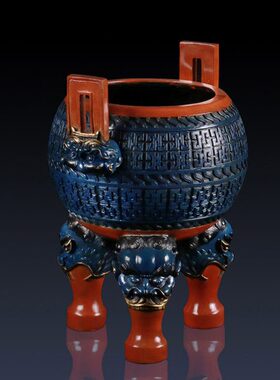 纯黄铜圆纹鼎摆件铜鼎礼品办公室装饰品铜鼎工艺品铜香炉客厅饰品