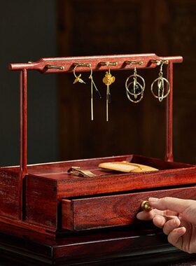 赞比亚血檀进门口玄关钥匙收纳挂钩置物架红木首饰盒乔迁新居礼物