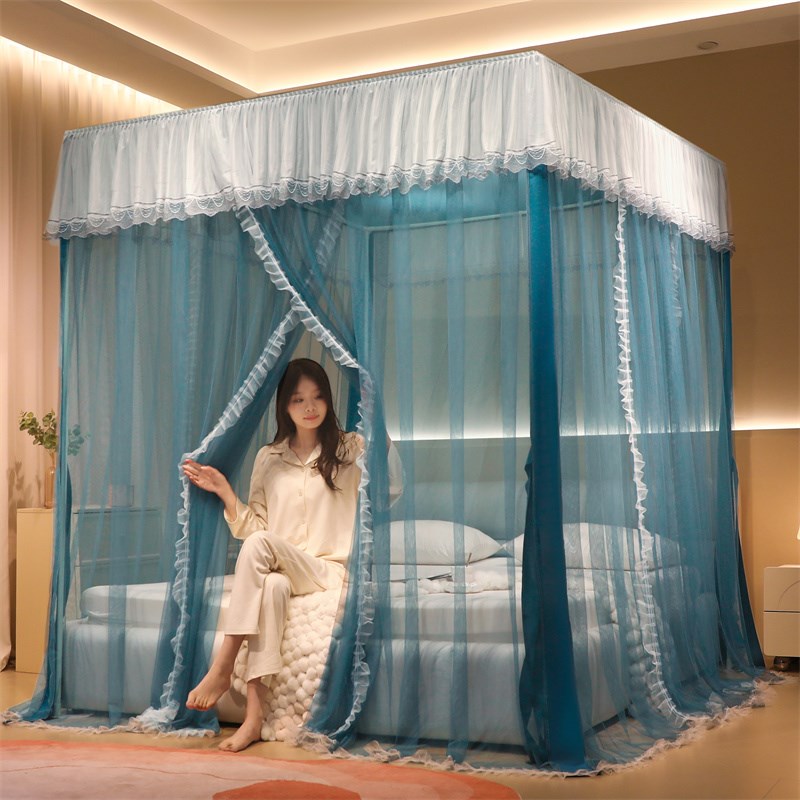 新款蚊帐公主风1.8m床卧室落地式三开门加粗支架S加密帐纱安全防 - 图3