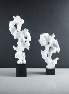 现代新中式白色珊瑚摆件书房书桌书柜桌面软装艺术工艺品摆设
