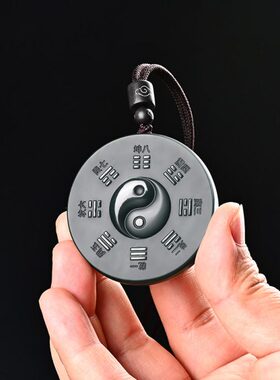 新疆和田玉塔青细料八卦玉吊坠双面雕刻玉石玉佩男女玉器玉坠挂件