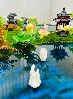 新中式大圆桌电动转盘中间装饰花艺摆设酒店餐桌花造景微景观摆件