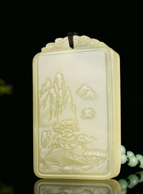 稀奇古怪的挂件手玩把件男士无事牌吊坠山水精雕图玉石原石玉牌