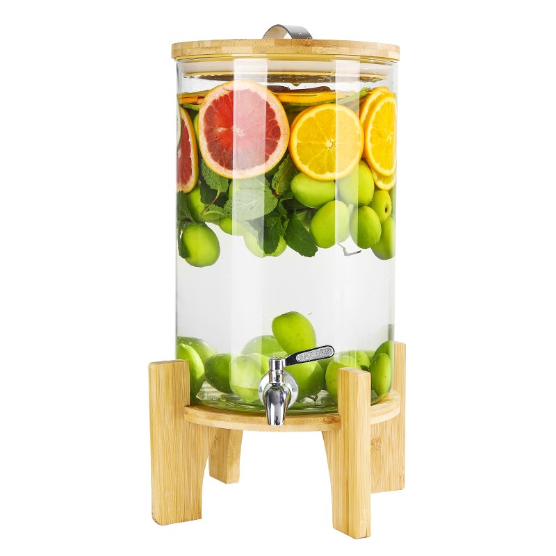 High temperature-resistant glass wine bottle with faucet, self-service commercial beverage barrel, cold fruit juice can, Coke beer barrel container