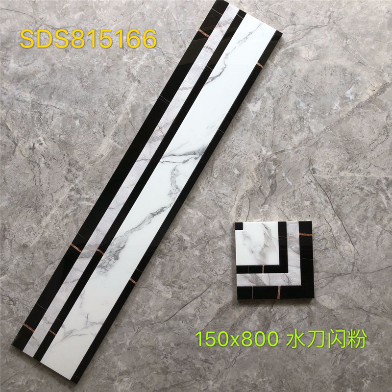 波导线拼花瓷砖客厅腰线过道边框镀金微晶石波J打线800 x150踢脚 - 图1