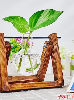 创意木架c水培花瓶绿萝植物玻璃花器客厅小容器办公室桌面装饰摆