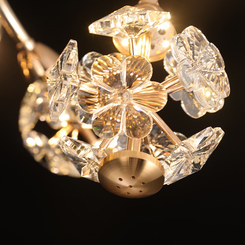 客厅餐厅水晶风扇吊灯全光谱轻奢奶油风新款变频全铜电机智能语音 - 图2