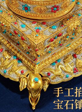 曼扎盘室内铜修供修手工掐盘盘罗曼达丝吉祥曼藏村尼泊尔茶