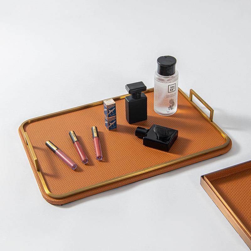 艺贝子现代轻奢橙色皮质长方形衣帽间收纳皮革托盘售楼处软装饰品,淘宝优惠券,粉丝福利购,淘宝优惠卷