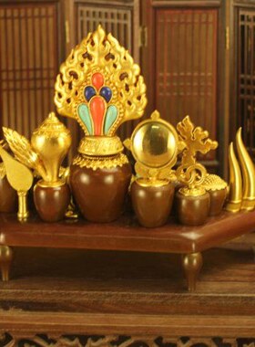 仿铜工艺合金百宝座摆件 摩尼宝铜百宝总集八供如意宝 酥油花立体