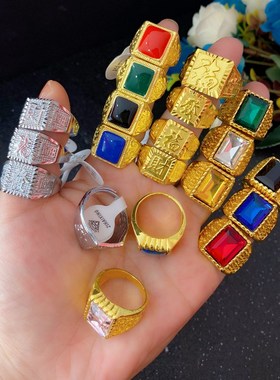 爆款夸张土豪f金节日角色装扮假金戒指道具仿宝石润滴油男女款指