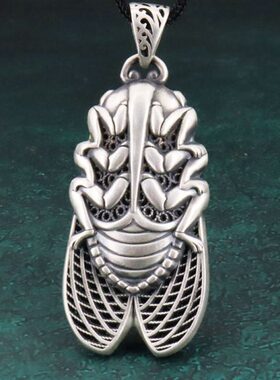 男女毛衣链复古银饰鸣惊人吊坠一坠蝉银项链999纯银银子知了挂坠