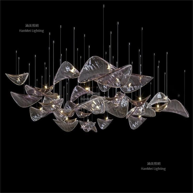 意大利轻奢荷叶玻璃吊灯现代酒店大堂宴会O厅高级感创意飞碟吊灯,淘宝优惠券,粉丝福利购,淘宝优惠卷
