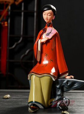 彩色仕女摆件创意新古典陶瓷家居玄关美女人物工艺品摆设德化白瓷