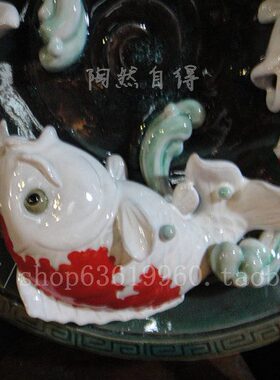 陶瓷碟子锦鲤鱼年年有余团和招财一气家居摆设两用墙面装饰摆件