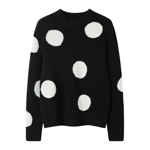 自带时尚风范~2024新款COS风设计感波点针织圆领套头羊绒打底衫 - 图2