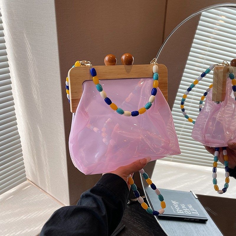 2024新款复古网红个性木头转锁链条夹口包时尚pu贝壳手提斜挎包潮,淘宝优惠券,粉丝福利购,淘宝优惠卷