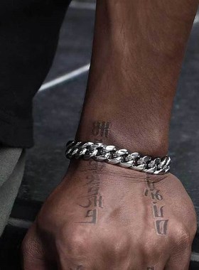 跨境欧美弹簧扣不锈钢手链潮牌嘻哈古巴链男士钛钢手链饰品