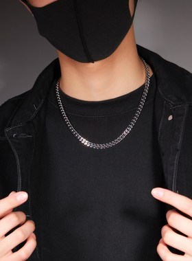 欧美不锈钢男士项链嘻哈12mm光面弹簧扣古巴链简约百搭链条