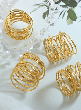 欧美跨境铜材质素圈环形饰品个性潮流弹簧戒指女时尚手饰厂家